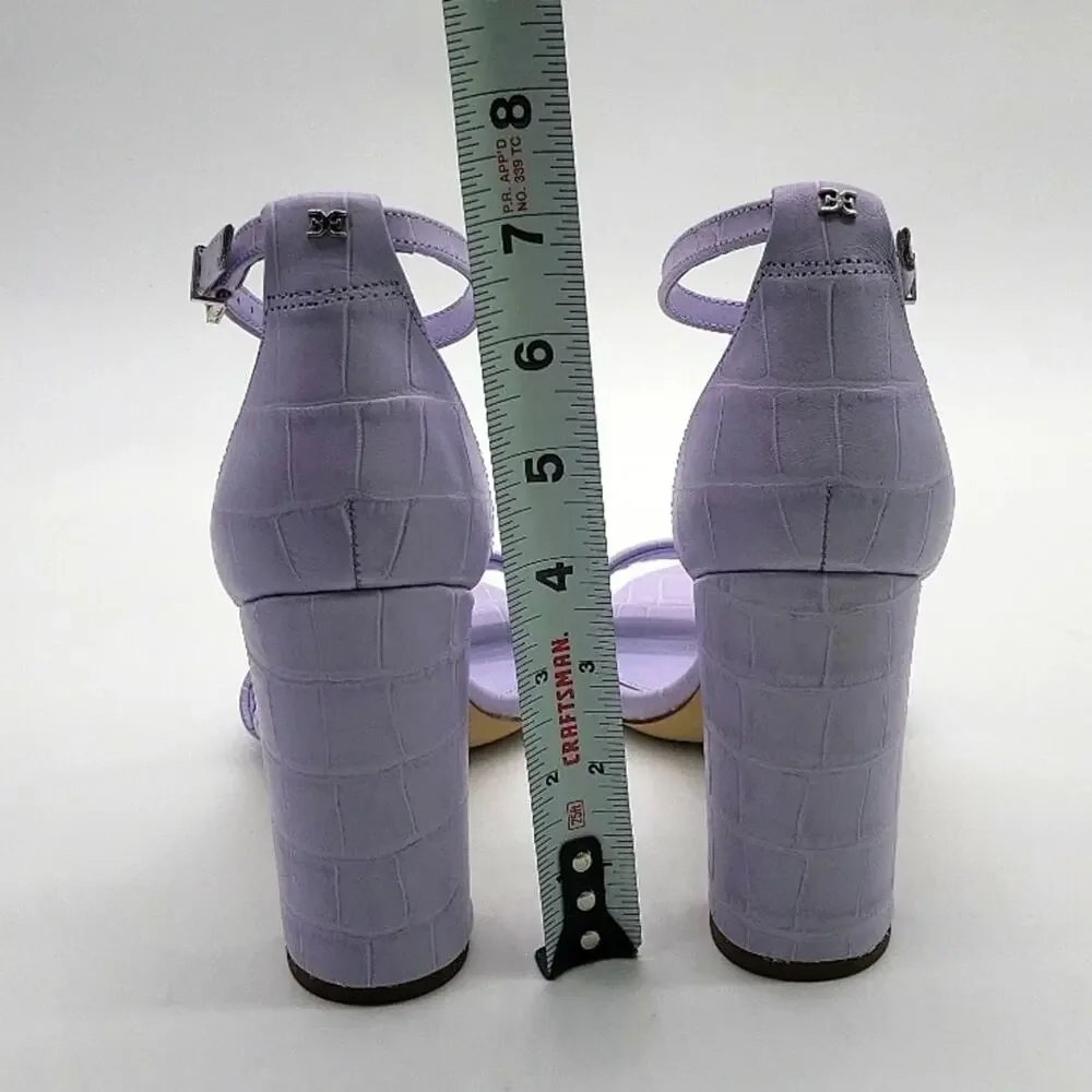Sam Edelman Yaro Lilac Croc Leather Block Heel Sandals Women’s 7.5 New With Box